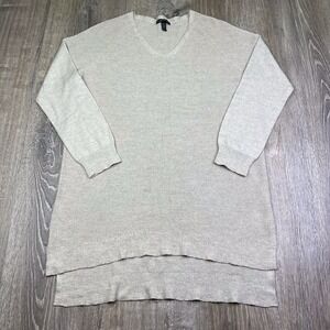 Eileen Fisher V-Neck Wool Tunic Sweater Womens Size Medium Ivory